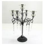 5-ARM BLACK METAL CANDELABRA WITH PLASTIC PENDANTS