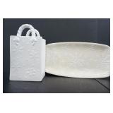 BOWRING CERAMIC DECOR BAG AND SNOWFLAKES PLATTER