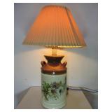 FLORAL MOTIF STONEWARE CROCK TABLE LAMP W/SHADE