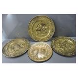 4 VINTAGE BRASS DECORATIVE WALL PLATES