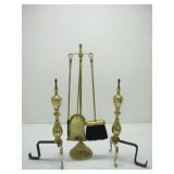 BRASS FIREPLACE ANDIRONS, ACCESSORY SET