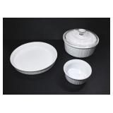 2 CORNINGWARE BAKING DISHES + UNMARKED DISH