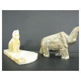 HANDCARVED STONE ELEPHANT FIGURINE,DOG ASHTRAY