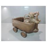 COLD CAST BRONZE TEDDY BEAR IN WAGON DECOR