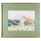 WATERCOLOUR 'HOMESTEAD' SIGNED M. HUNT