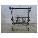 WROUGHT IRON PATIO SIDE TABLE WITH LOWER BASKET