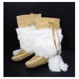 HANDMADE MUKLUKS W/ BLUE BEADING, W SIZE 6