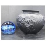 POPPY DESIGNED METALLIC VASE WITH GLASS DECOR BALL