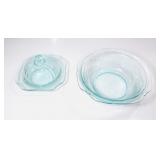 FEDERAL GLASS AQUA BLUE BUTTER DISH & BOWL