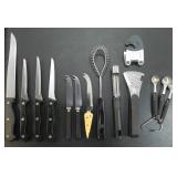 ASSORTED KITCHEN UTENSILS & KNIVES