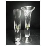 2 TALL CLEAR GLASS VASES