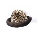 OCELOT FUR HAT W/ DARK BROWN MINK BRIM