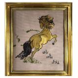 VINTAGE NEEDLEPOINT REARING GOLDEN STALLION