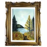 SIGNED AUTUMN LAKESIDE LANDSCAPE