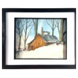 J. CULLEN SUGAR SHACK IN WINTER WATERCOLOUR
