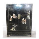 CHINESE LACQUERED CABINET W/ MOTHER OF PEARL MOTIF