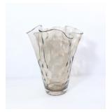 SMOKEY COLOR GLASS VASE W/ RUFFLED LIP