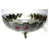 FOOTED SMOKEY COLOR GLASS BOWL W/ ACCENTS