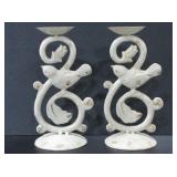 2 PAINTED IRON CANDLE HOLDERS