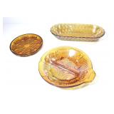 3 INDIANA AMBER / CARNIVAL GLASS DISHES