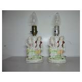 PAIR JAPANESE PORCELAIN FIGURAL TABLE LAMP