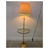 MCM BRASS TONE FLOOR LAMP W/GLASS TRAY TABLE