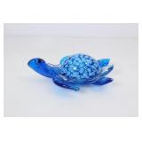 HAND BLOWN ART GLASS BLUE TURTLE FIGURINE