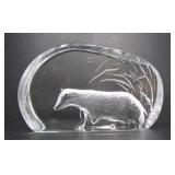 MATS JONASSON SGD LEAD CRYSTAL BADGER PAPERWEIGHT