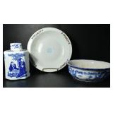 CERAMIC BOWLS AND VASE W/ LIDS