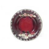 RED CERAMIC FLORAL SERVING DISH- MADE IN BELGIUM