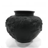 BLACK GLASS FLORAL VASE