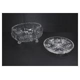 CUT GLASS BOWL AND DIVIDED PLATE
