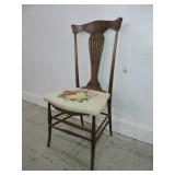 ANTIQUE SIDE CHAIR PRESSBACK NEEDLEPOINT SEAT