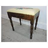 VINTAGE WOODEN STOOL TURNED LEGS NEEDLEPOINT SEAT
