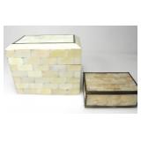 MOTHER OF PEARL INLAID WOOD BOX & CAPIZ SHELL BOX