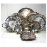9 SILVERPLATED SERVING TRAYS & DISHS
