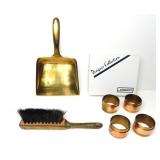 LOT OF BRASS BRUSH SET WITH 4 NAPKIN RINGS