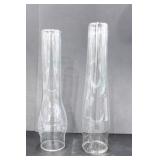 2 GLASS OIL LAMP CHIMNEYS