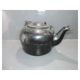 ANTIQUE C1886 CAST IRON KETTLE, IRON SPRING HANDLE