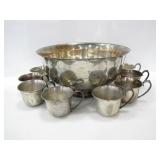 LARGE SILVERPLATE PUNCH BOWL SET W/ 8 CUPS