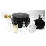 6 EMPTY GLASS PERFUME BOTTLES & 2 J.C. BROSSEAU