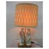 VINTAGE PORCELAIN FIGURAL TABLE LAMP, PLEATED LAMP