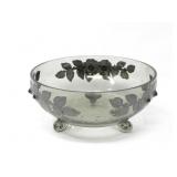 FOOTED SMOKEY COLOR GLASS BOWL W/ ACCENTS