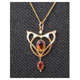 9CT YELLOW GOLD, CITRINE & SEED PEARL PENDANT $670
