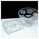 CUT CRYSTAL PEDESTAL CANDY DISH & SERVING TRAY