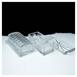 2 CUT GLASS SQUARE DOMED BUTTER DISHES