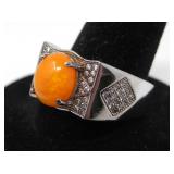 925 SILVER FIRE OPAL & WHITE STONE RING 7.8g