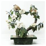 CARVED JADE BONSAI TREE WUTH BIRD FIGURINE
