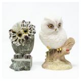 2 CARVED,SIGNED OWL FIGURINES