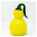 YELLOW ART GLASS PEAR PAPERWEIGHT